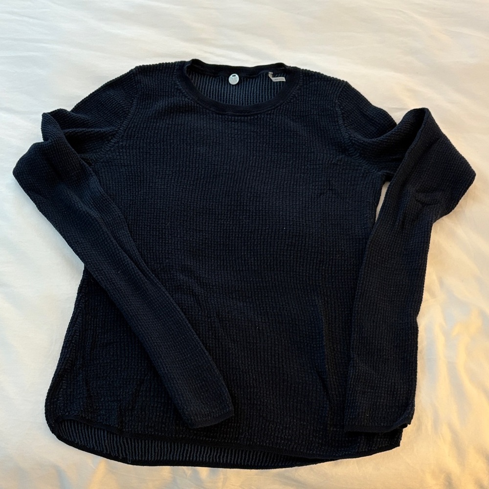 Margaret O'Leary Navy Waffle knit top